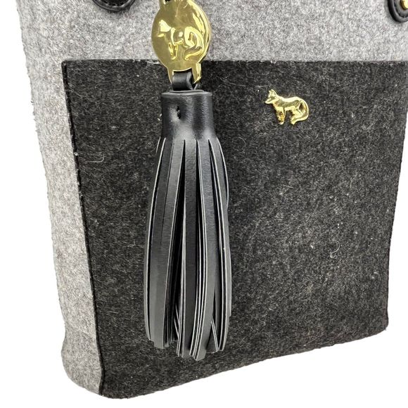 Emma Fox Gray & Black Felt Tote Shoulder Bag Purse Handbag Pockets - Picture 3 of 15